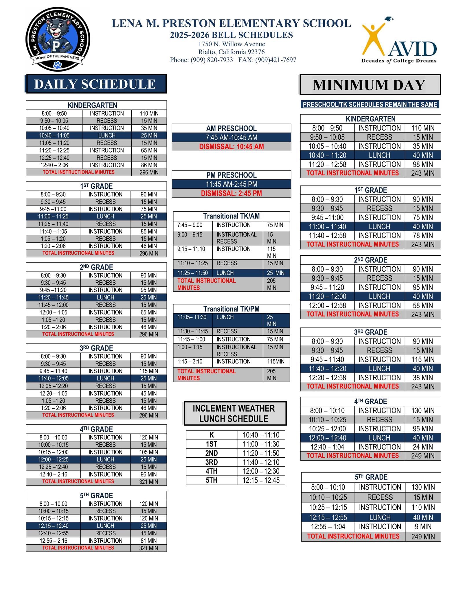 2025-2026 Bell  Schedule